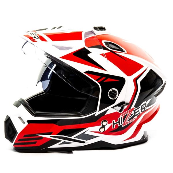 Шлем мото мотард HIZER J6802 #5 (M) white/red (2 визора)