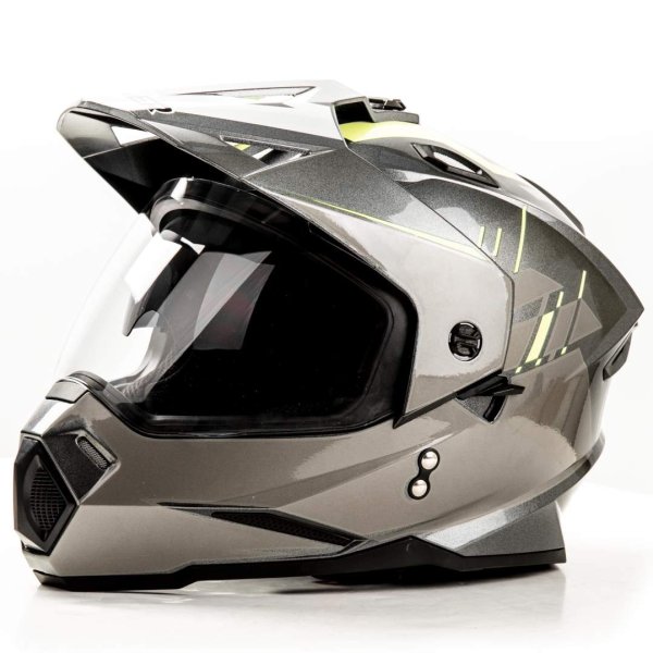 Шлем мото мотард HIZER J6802 #1 (L) gray/lemon (2 визора)